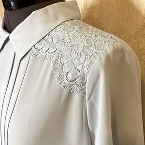 Karl Lagerfeld Paris Baby Blue Lace Pleated Blouse M
